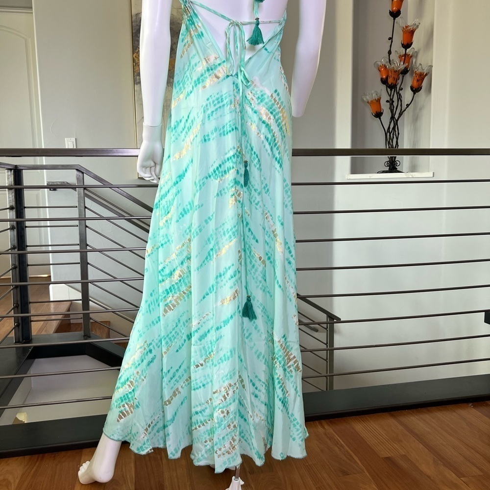 Metallic Print Halter Maxi Dress - Picture 6 of 14